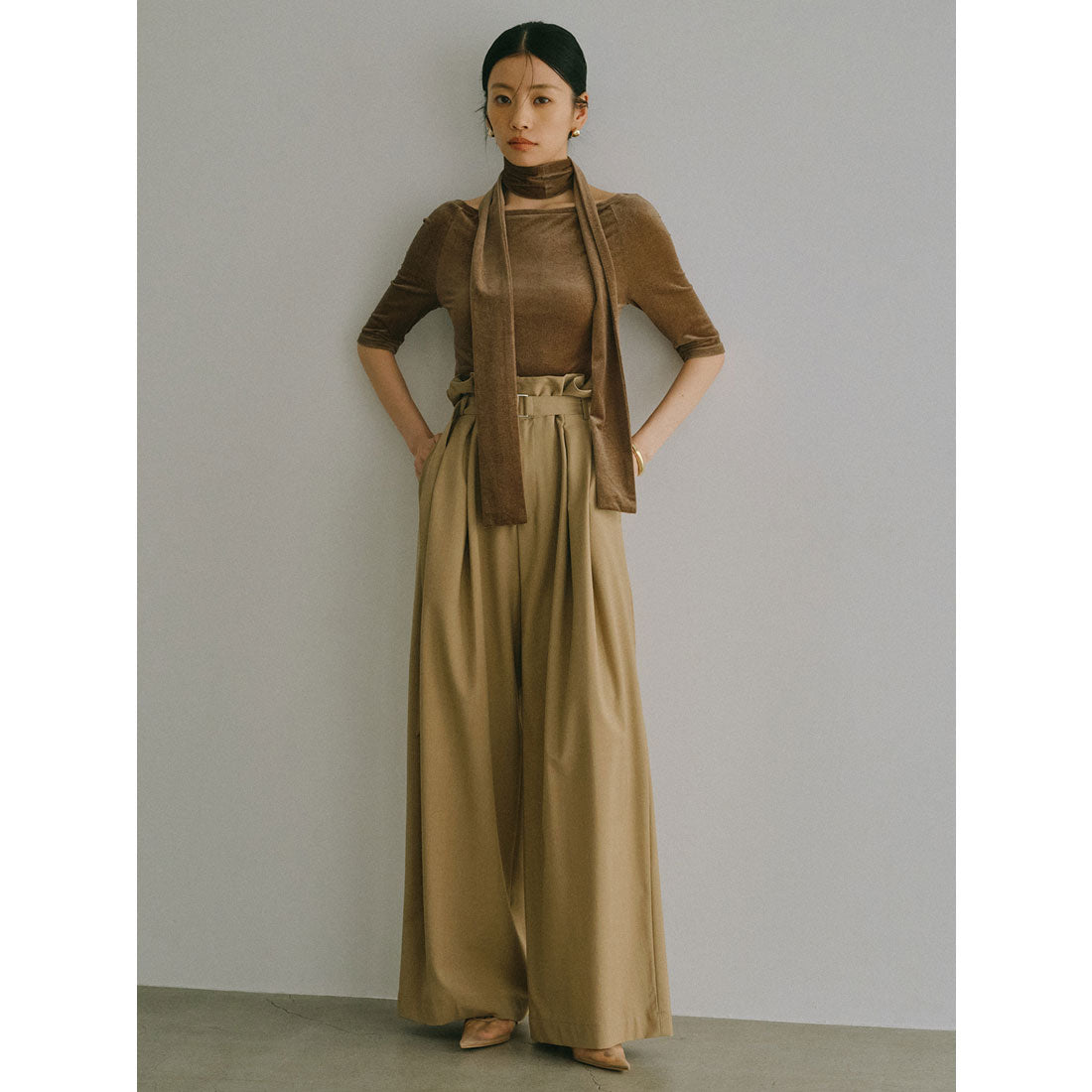 アニュアンス anuans フリルタックワイドパンツ （BEIGE） BEIGE