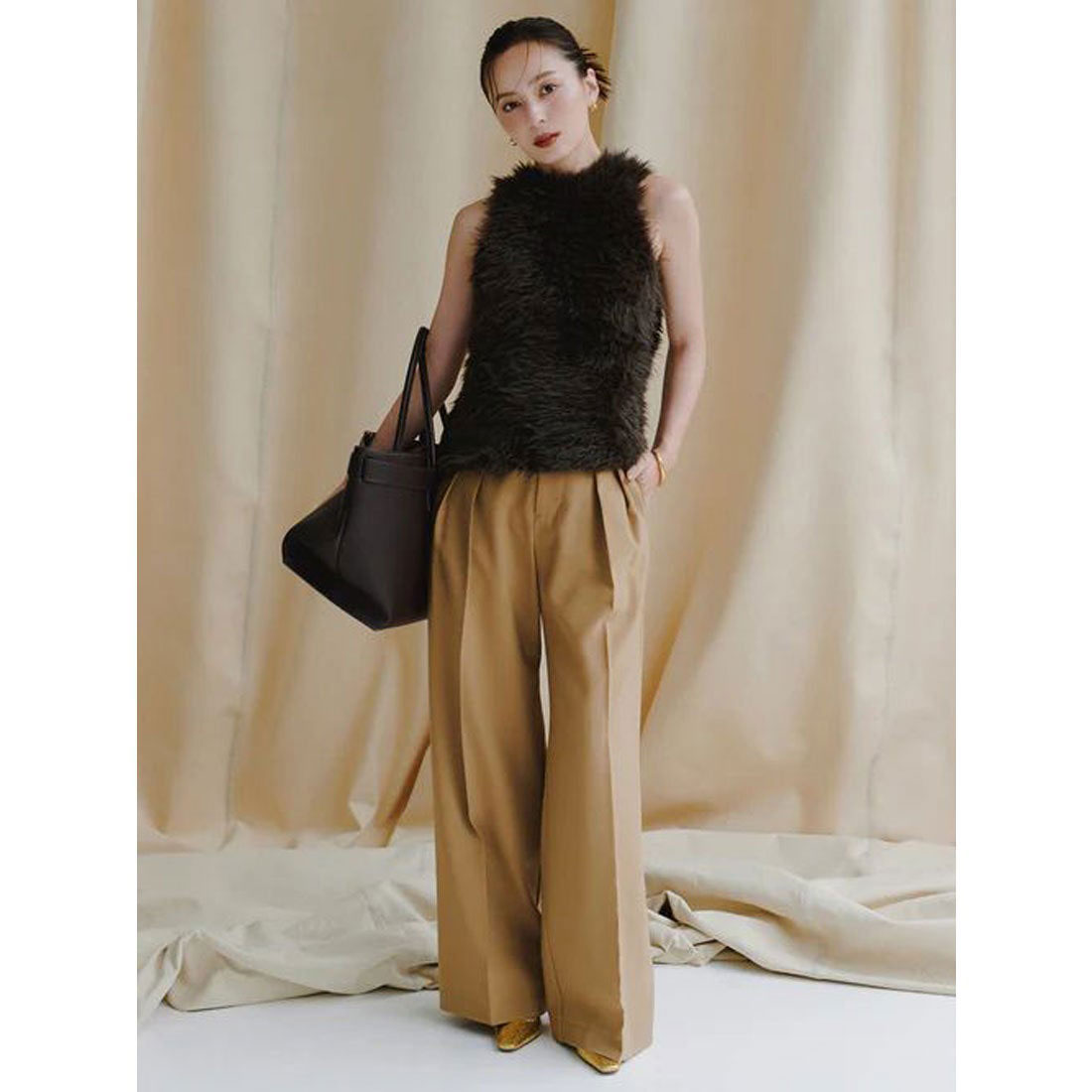 アニュアンス anuans ミッドウェイトツータックワイドパンツ （BEIGE） BEIGE