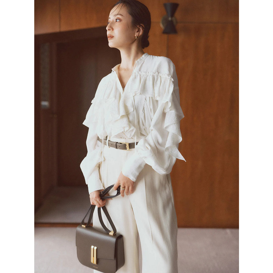 アニュアンス anuans リンクルラッフルブラウス （BEIGE） BEIGE