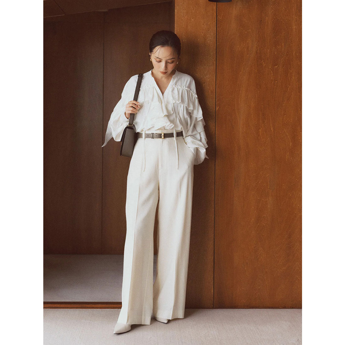 アニュアンス anuans リンクルラッフルブラウス （BEIGE） BEIGE