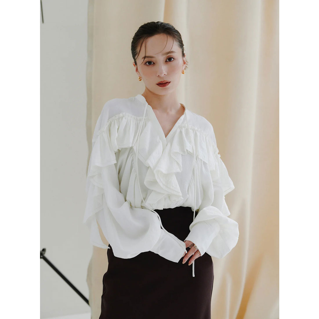 アニュアンス anuans リンクルラッフルブラウス （BEIGE） BEIGE