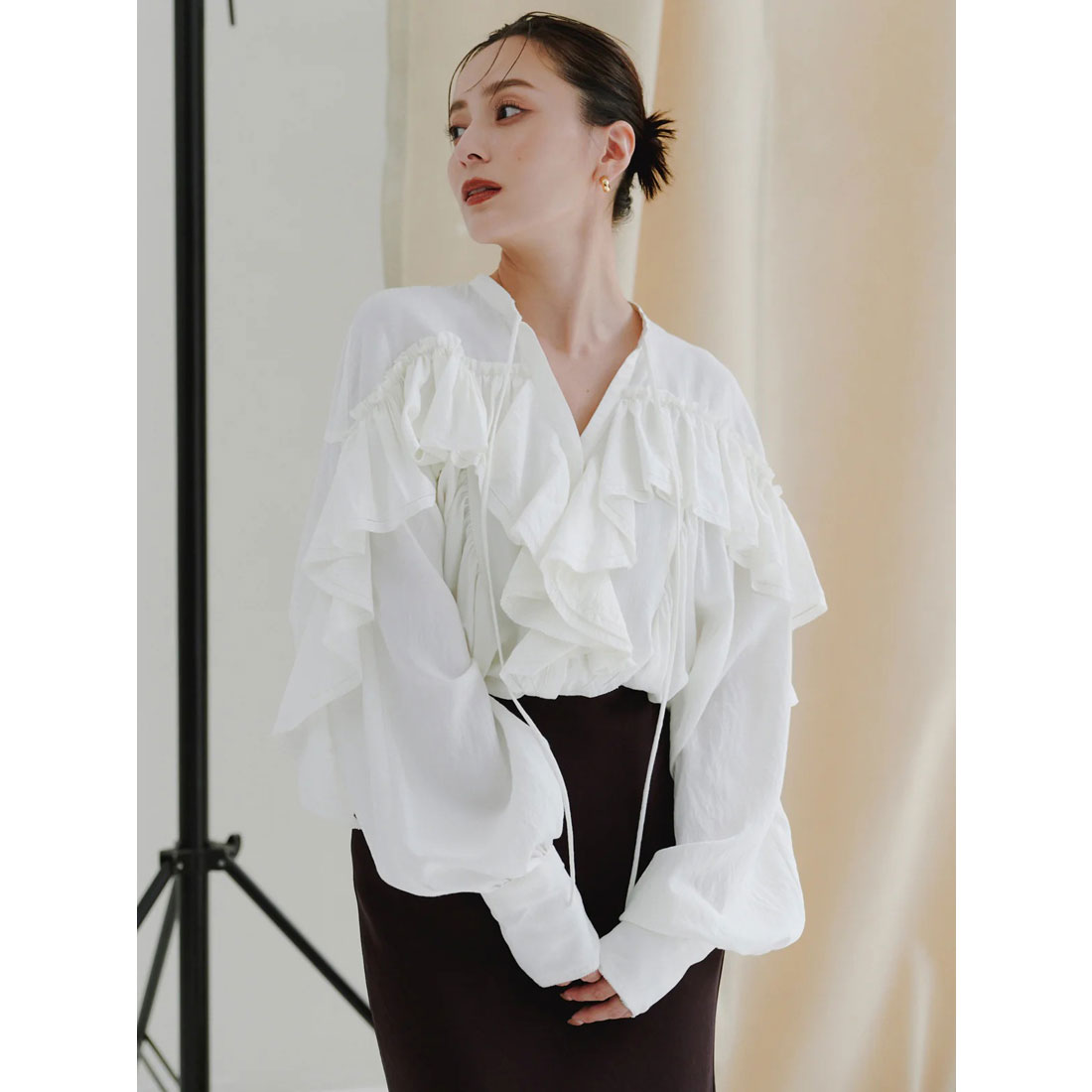 アニュアンス anuans リンクルラッフルブラウス （BEIGE） BEIGE