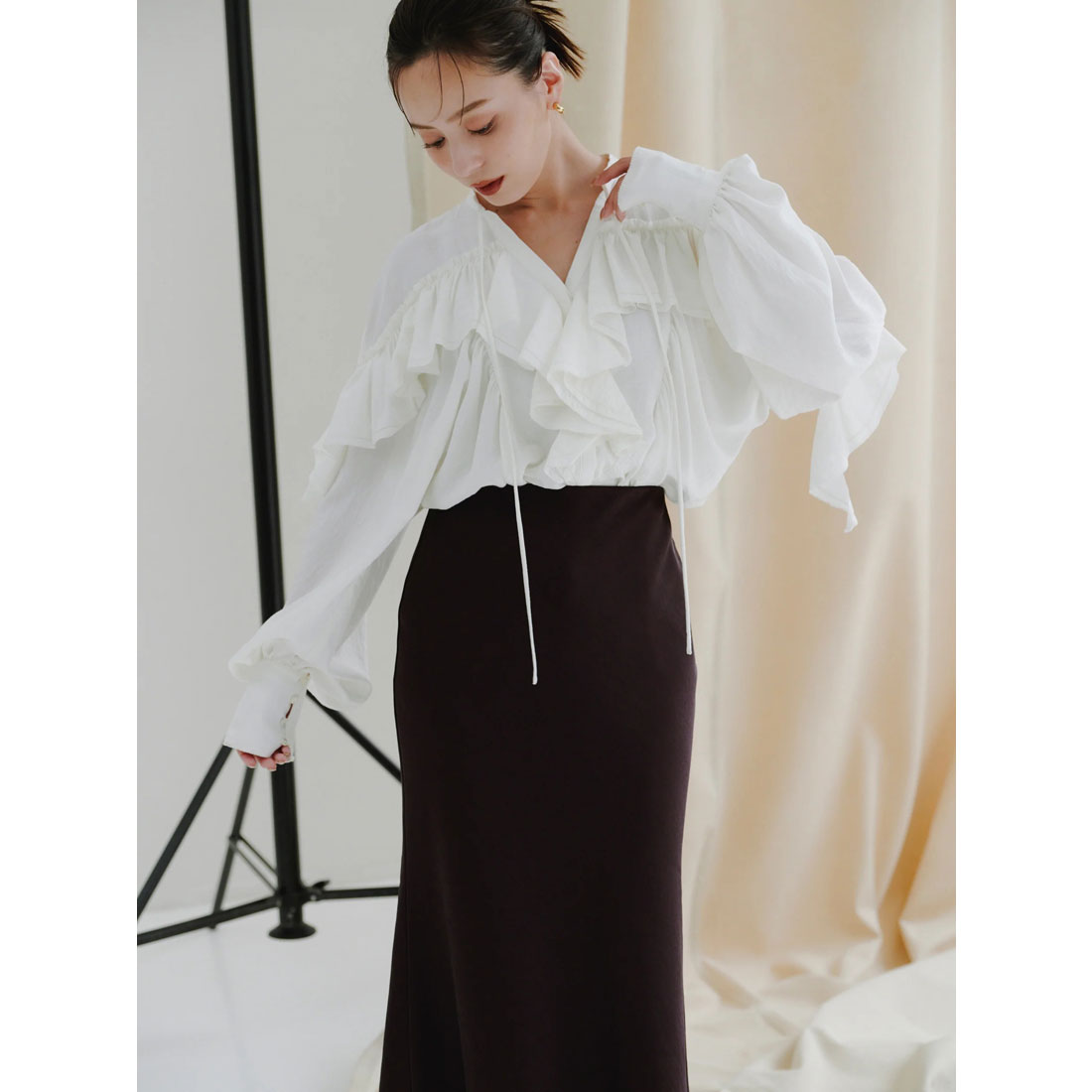 アニュアンス anuans リンクルラッフルブラウス （BEIGE） BEIGE