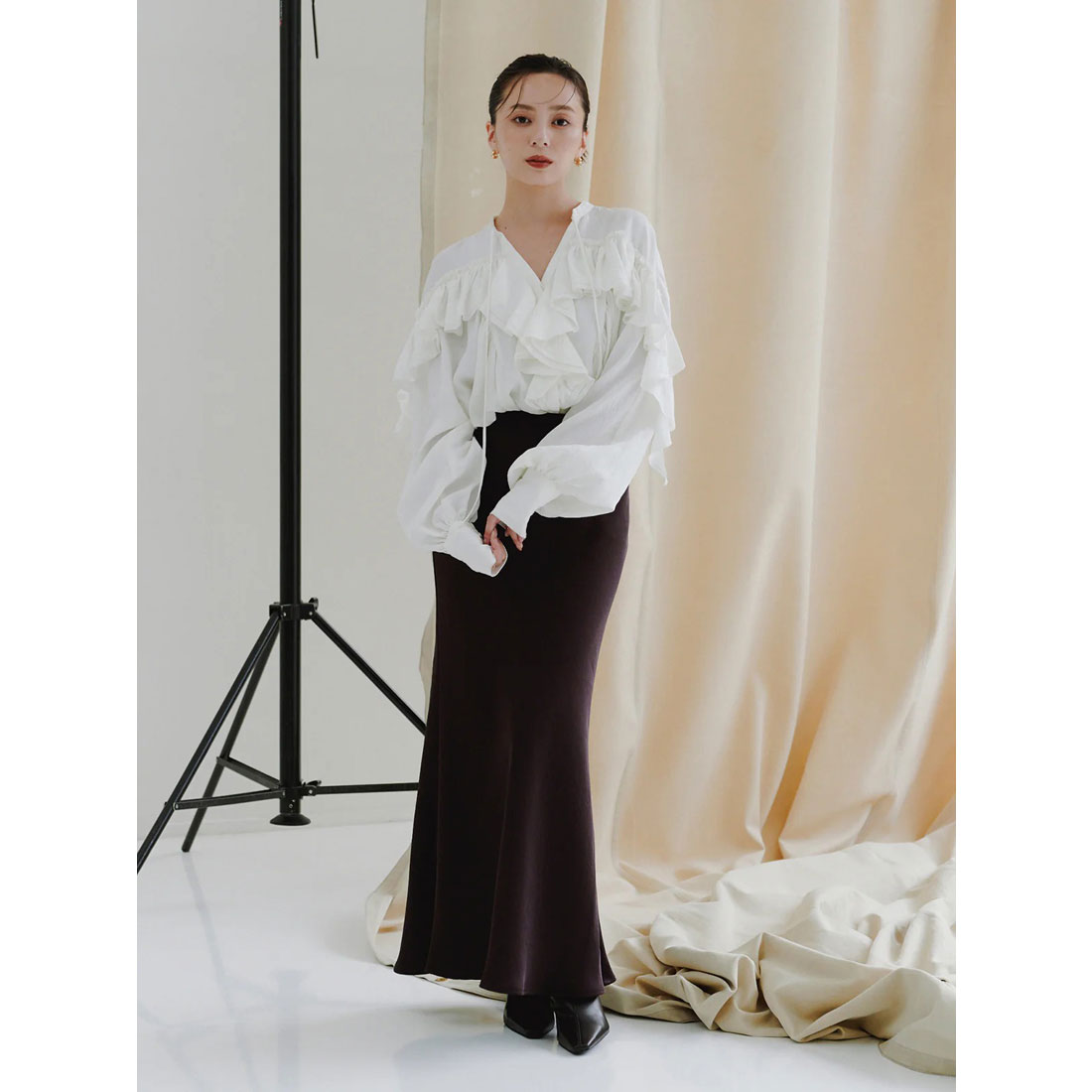 アニュアンス anuans リンクルラッフルブラウス （BEIGE） BEIGE