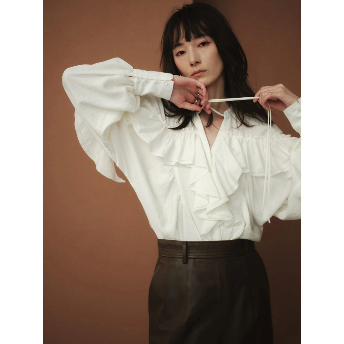 アニュアンス anuans リンクルラッフルブラウス （BEIGE） BEIGE