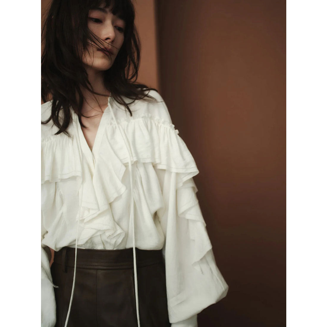 アニュアンス anuans リンクルラッフルブラウス （BEIGE） BEIGE