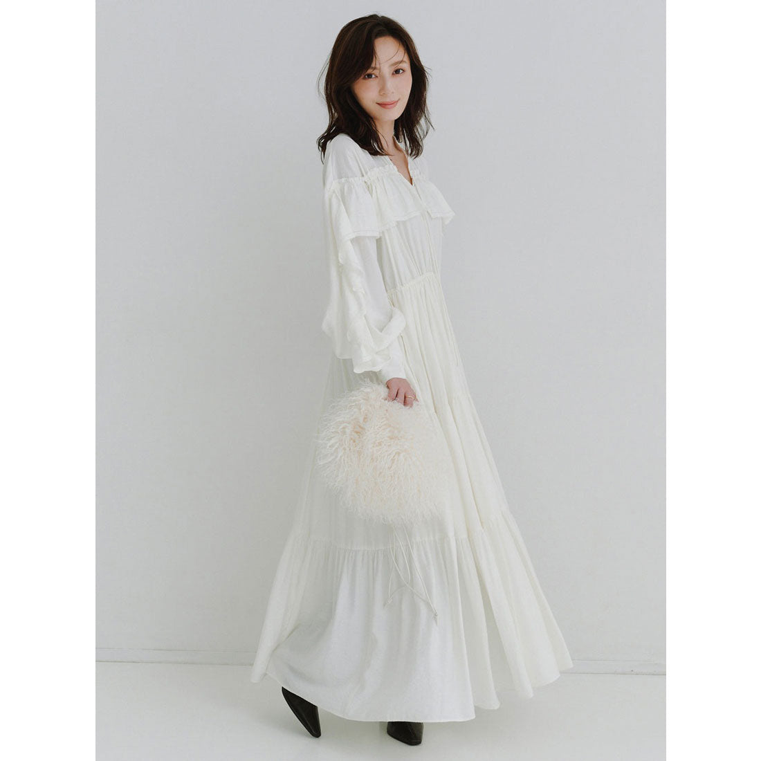 アニュアンス anuans リンクルラッフルワンピース （BLACK） BLACK