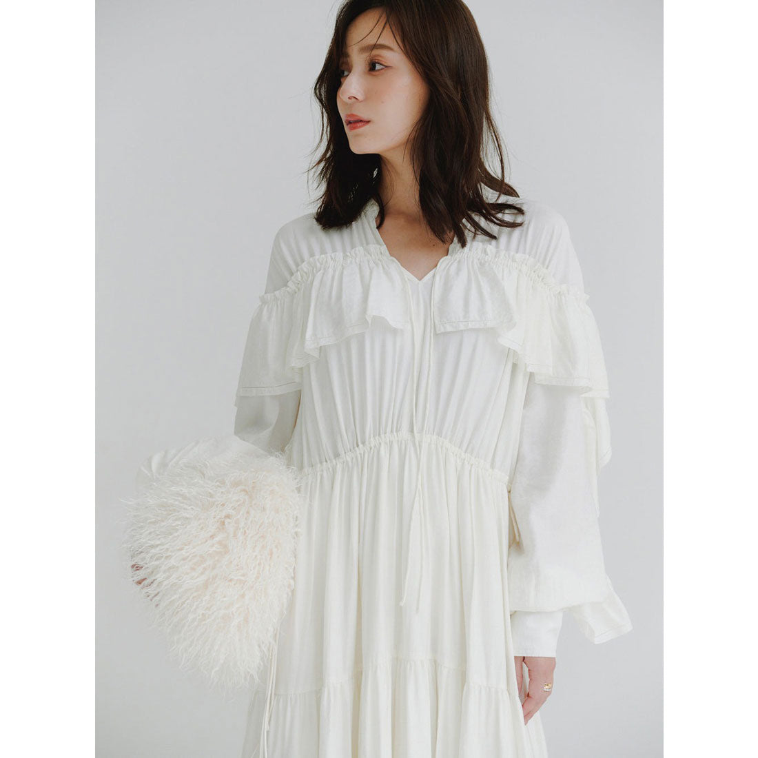 アニュアンス anuans リンクルラッフルワンピース （BLACK） BLACK