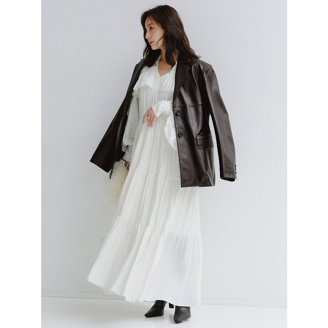 アニュアンス anuans リンクルラッフルワンピース （BLACK） BLACK