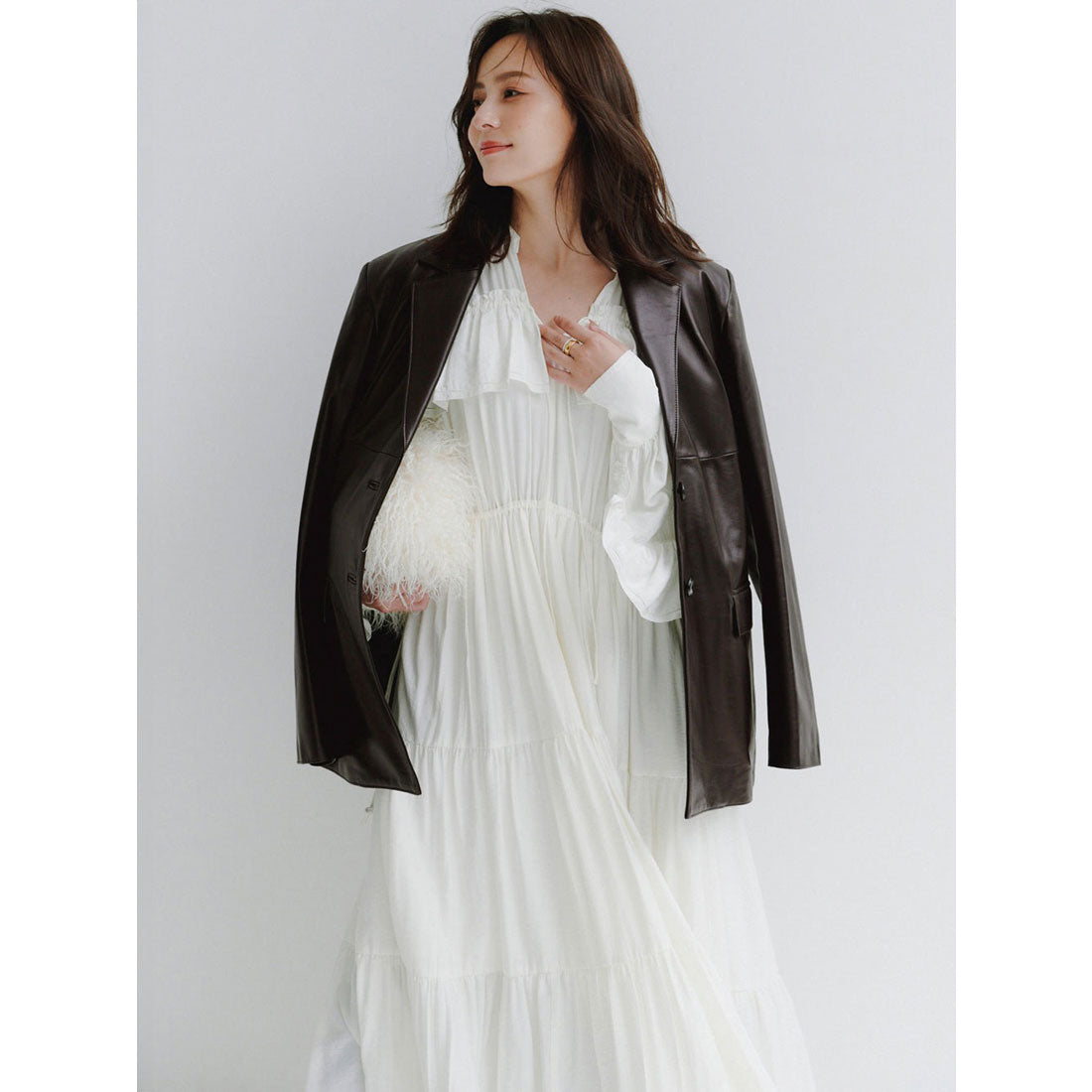 アニュアンス anuans リンクルラッフルワンピース （BLACK） BLACK