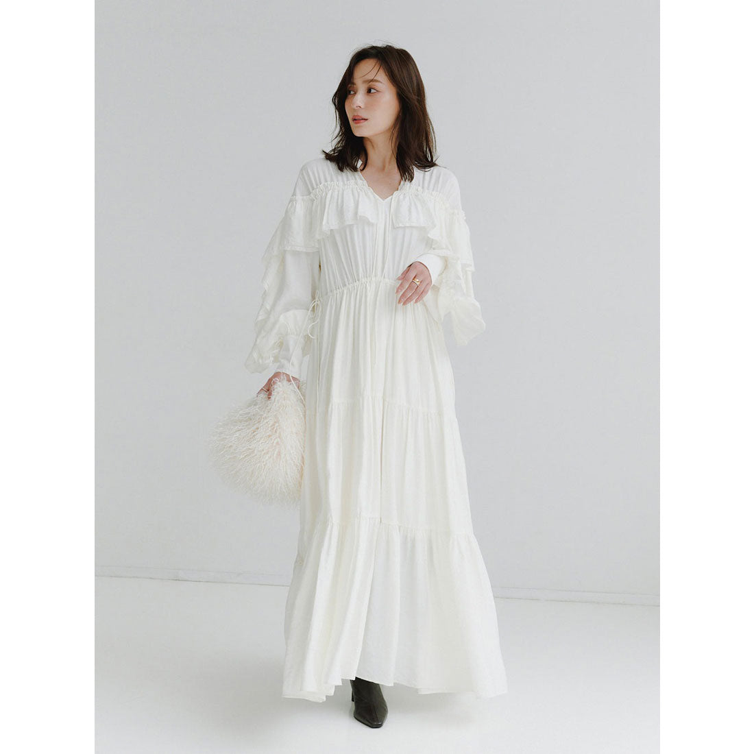 アニュアンス anuans リンクルラッフルワンピース （WHITE） WHITE