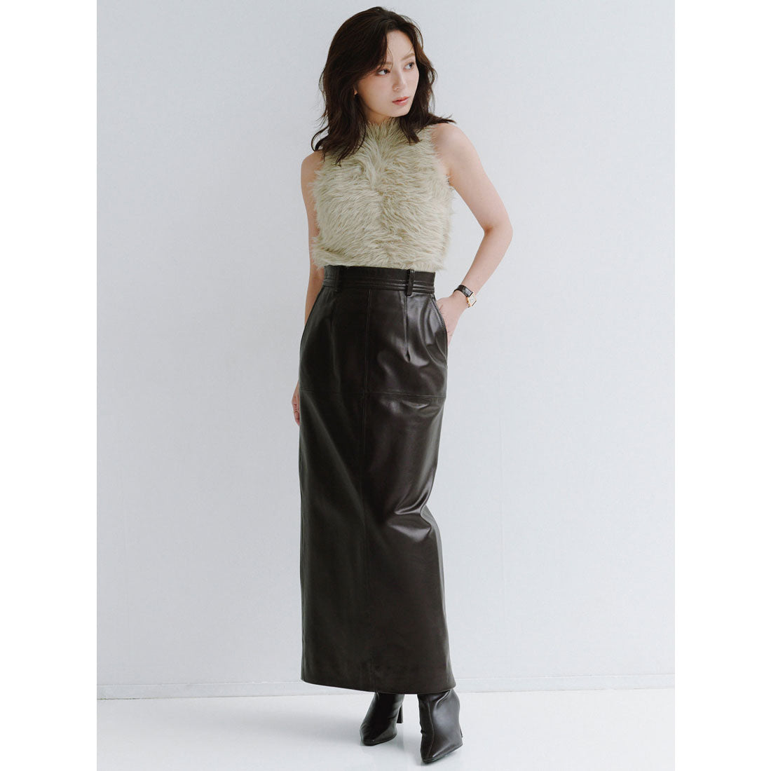 アニュアンス anuans レザータイトスカート （DARK BROWN） DARK BROWN