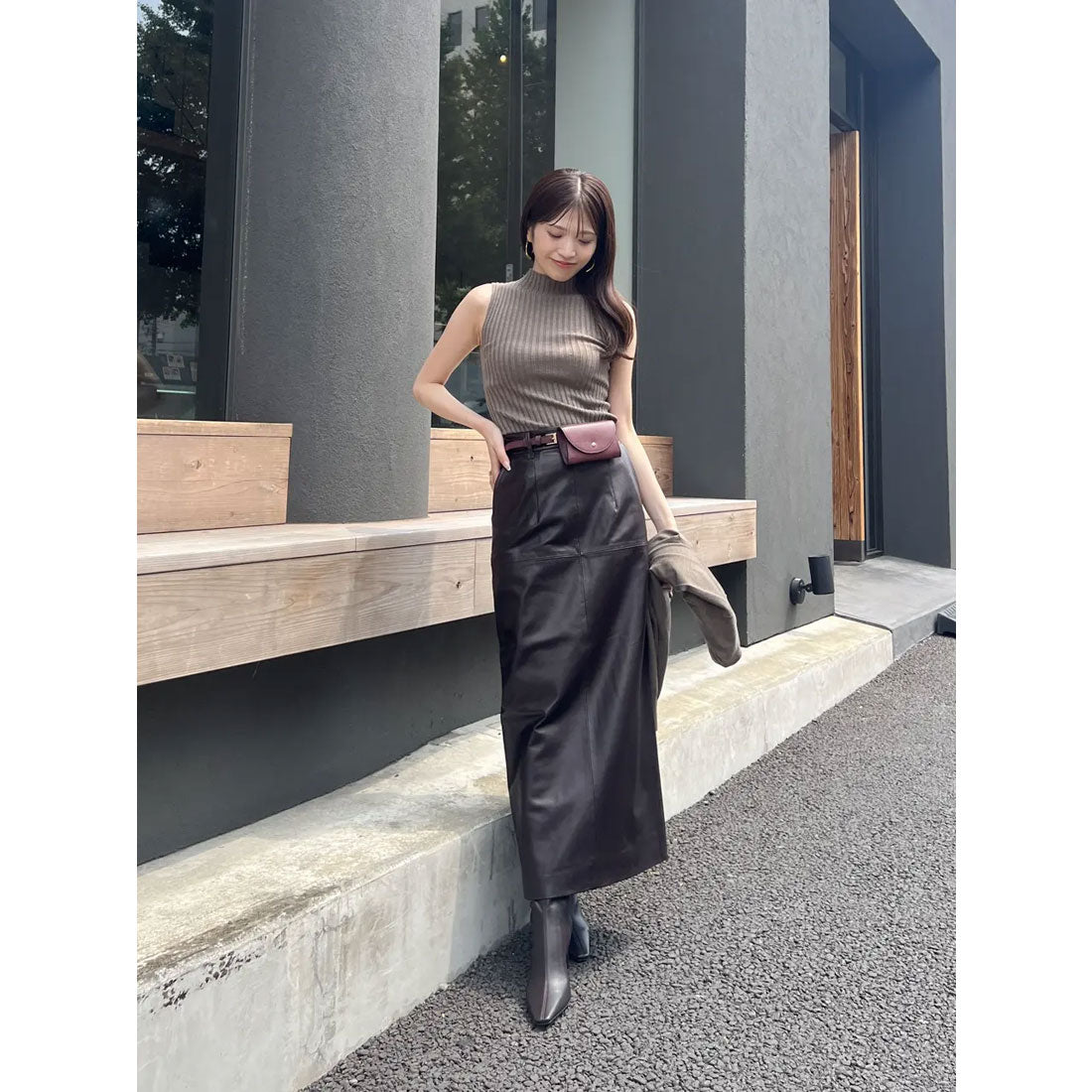 アニュアンス anuans レザータイトスカート （DARK BROWN） DARK BROWN