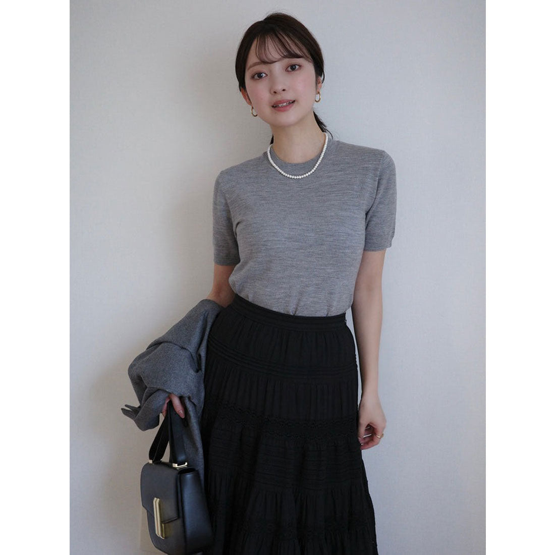 アニュアンス anuans ハーフスリーブニットプルオーバー （BLACK） BLACK