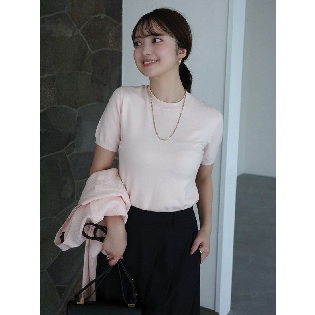 アニュアンス anuans ハーフスリーブニットプルオーバー （LIGHT PINK） LIGHT PINK