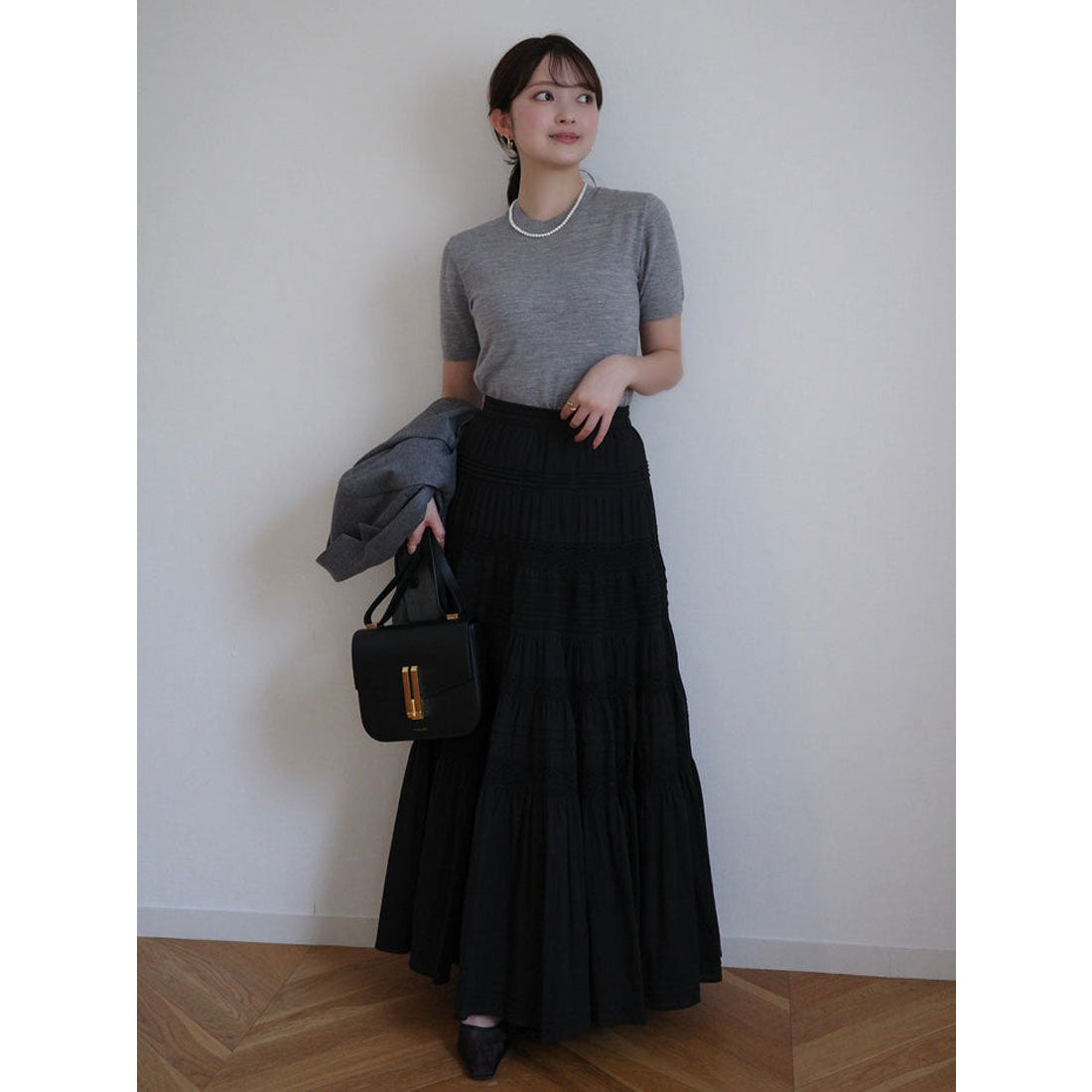 アニュアンス anuans レースパネルティアードスカート （BLACK） BLACK