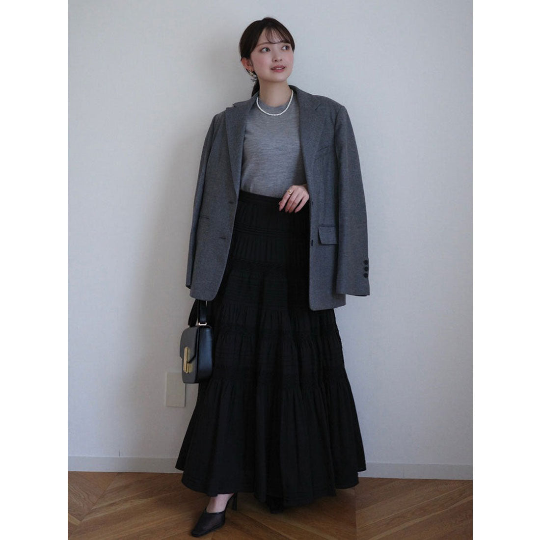 アニュアンス anuans レースパネルティアードスカート （BLACK） BLACK
