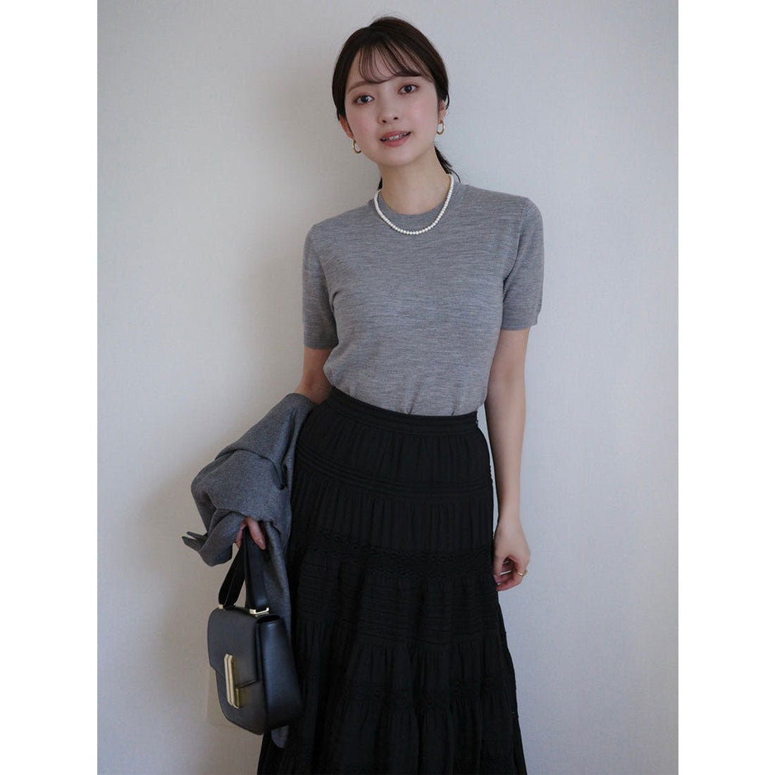 アニュアンス anuans レースパネルティアードスカート （BLACK） BLACK
