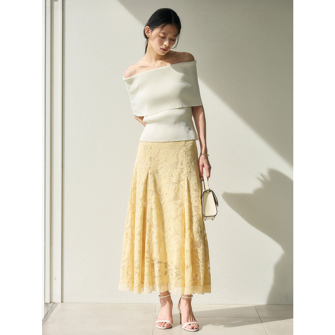 アニュアンス anuans オーナメントレースセミフレアスカート （YELLOW） YELLOW