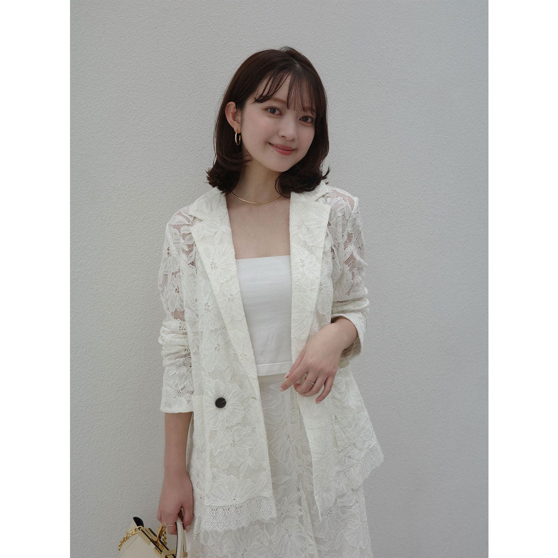 アニュアンス anuans オーナメントレースセミフレアスカート （YELLOW） YELLOW