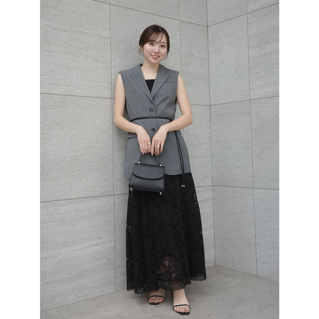 アニュアンス anuans オーナメントレースセミフレアスカート （BLACK） BLACK