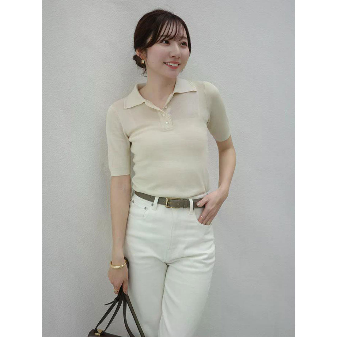 アニュアンス anuans テンセルポロニットトップス （YELLOW BEIGE） YELLOW BEIGE
