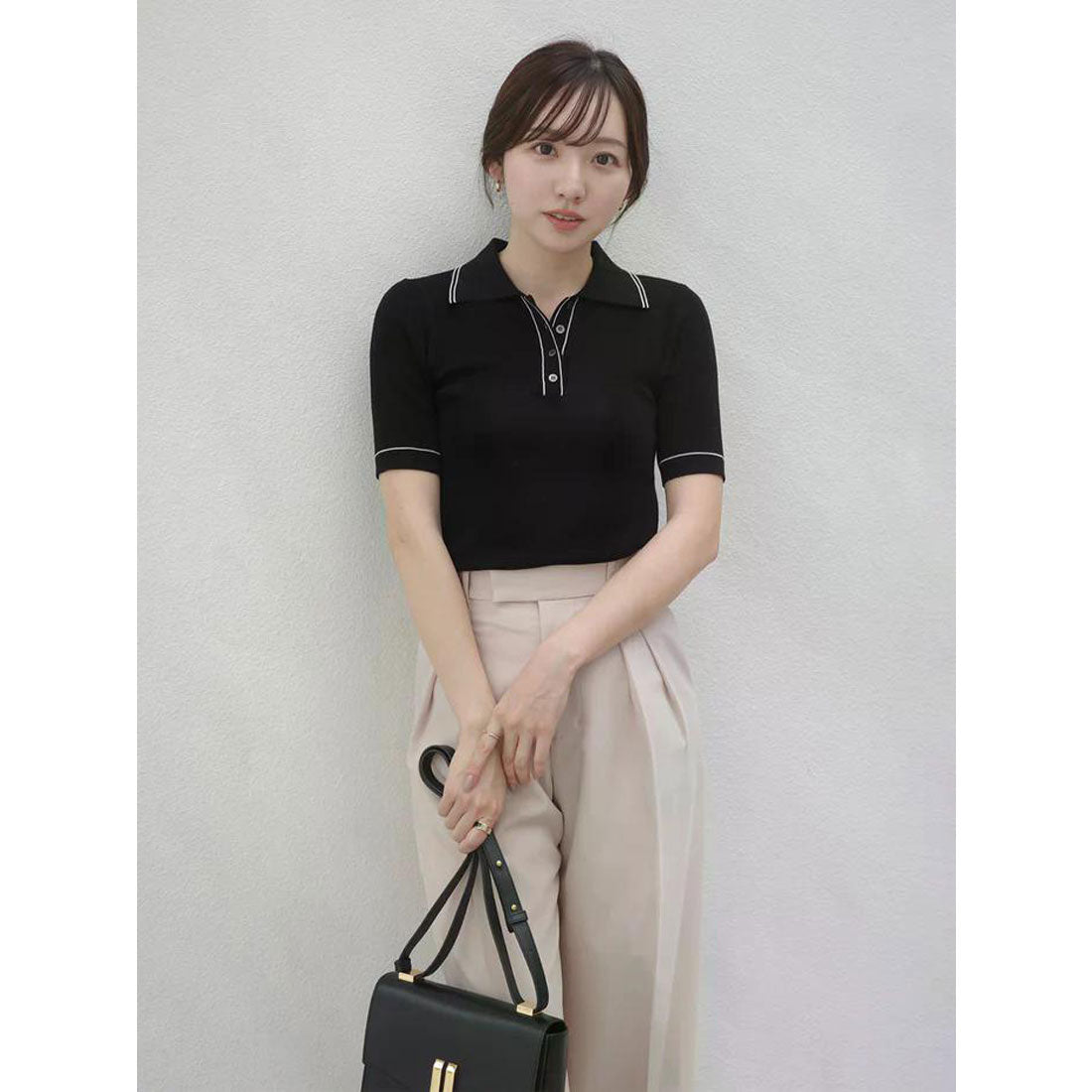 アニュアンス anuans テンセルポロニットトップス （BLACK） BLACK
