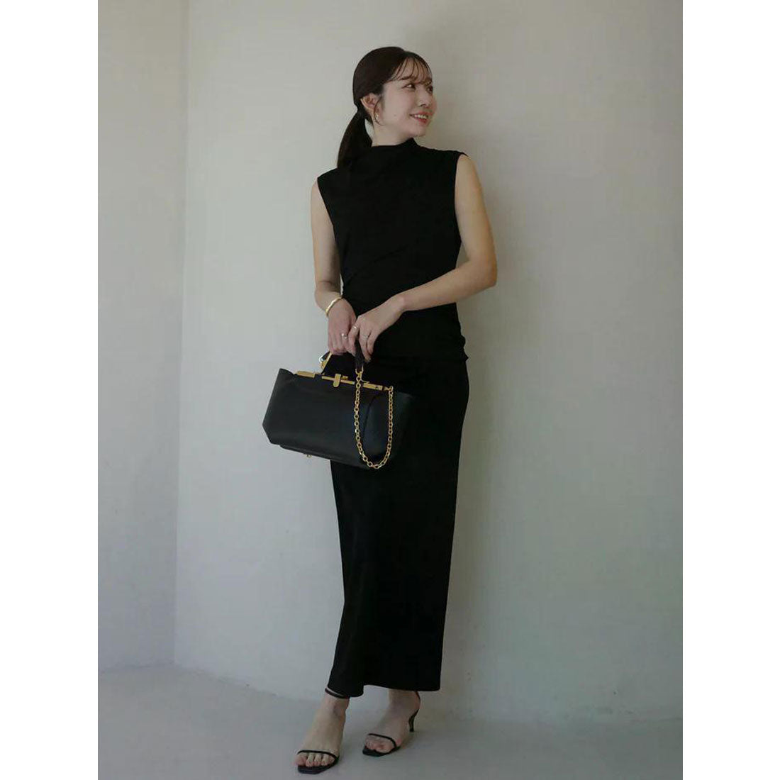 アニュアンス anuans トリアセドレープナローワンピース （BLACK） BLACK