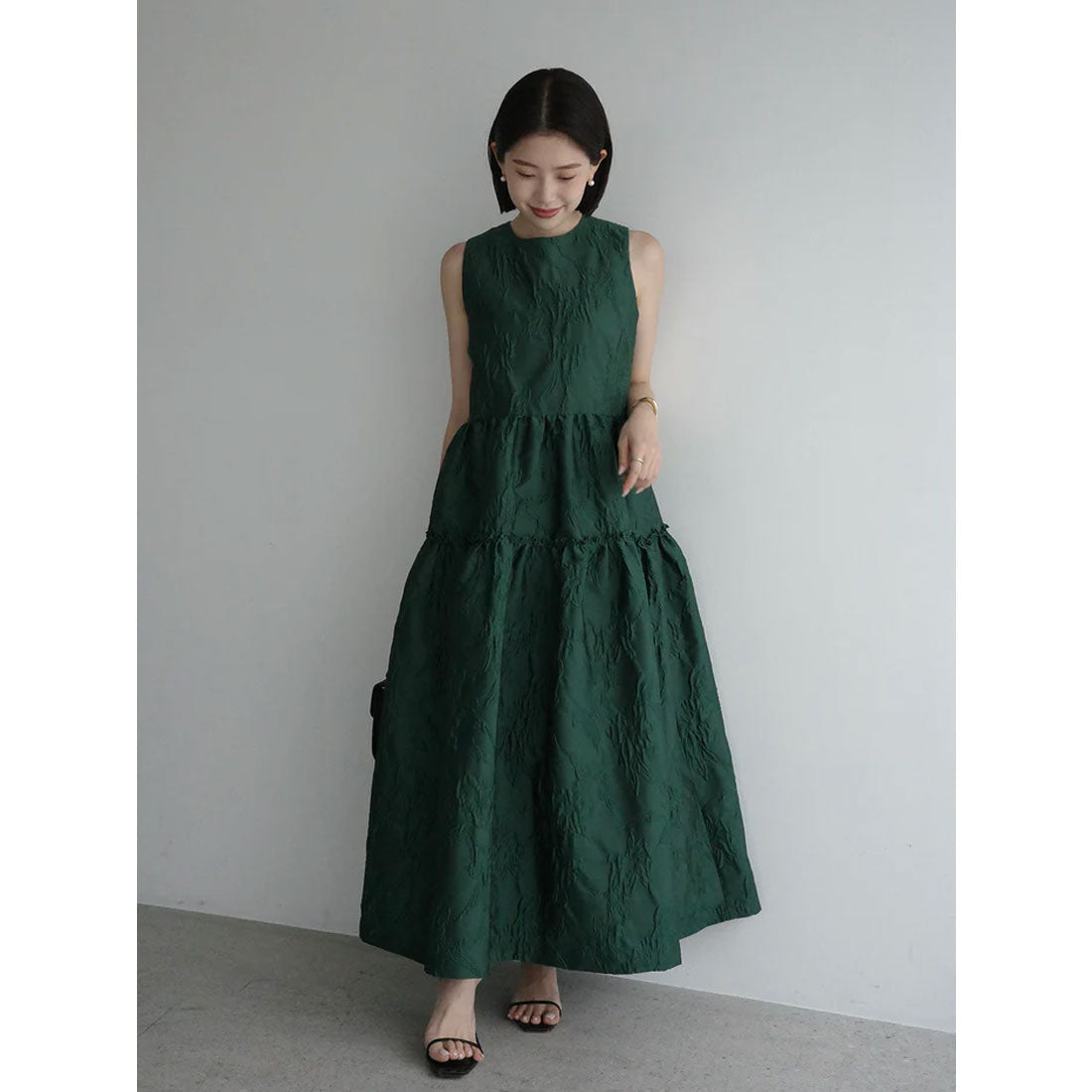 アニュアンス anuans ジャガードギャザーワンピース （GREEN） GREEN