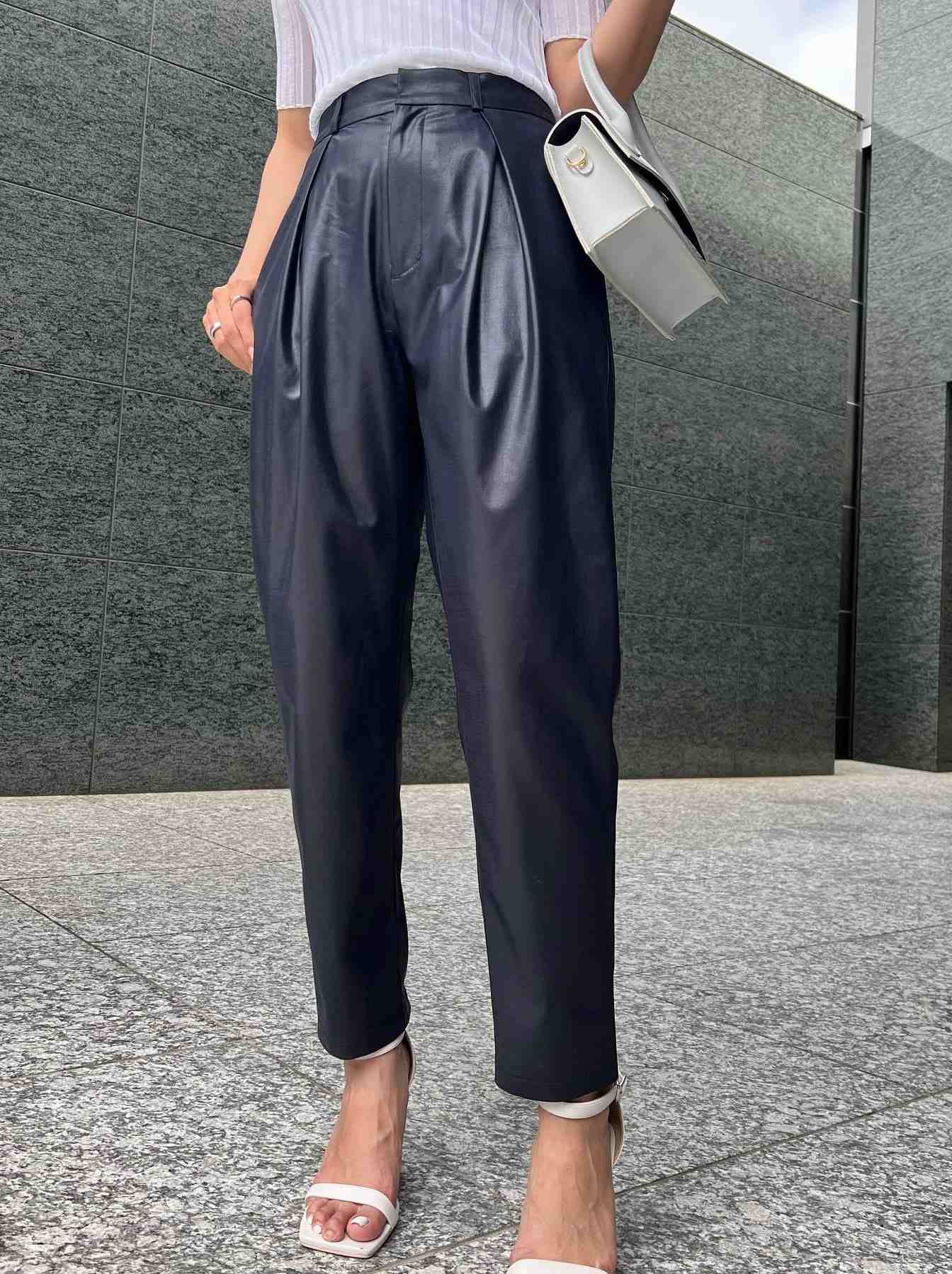 anuans チャコールM anuans Cross-stacked chintz tapered pants