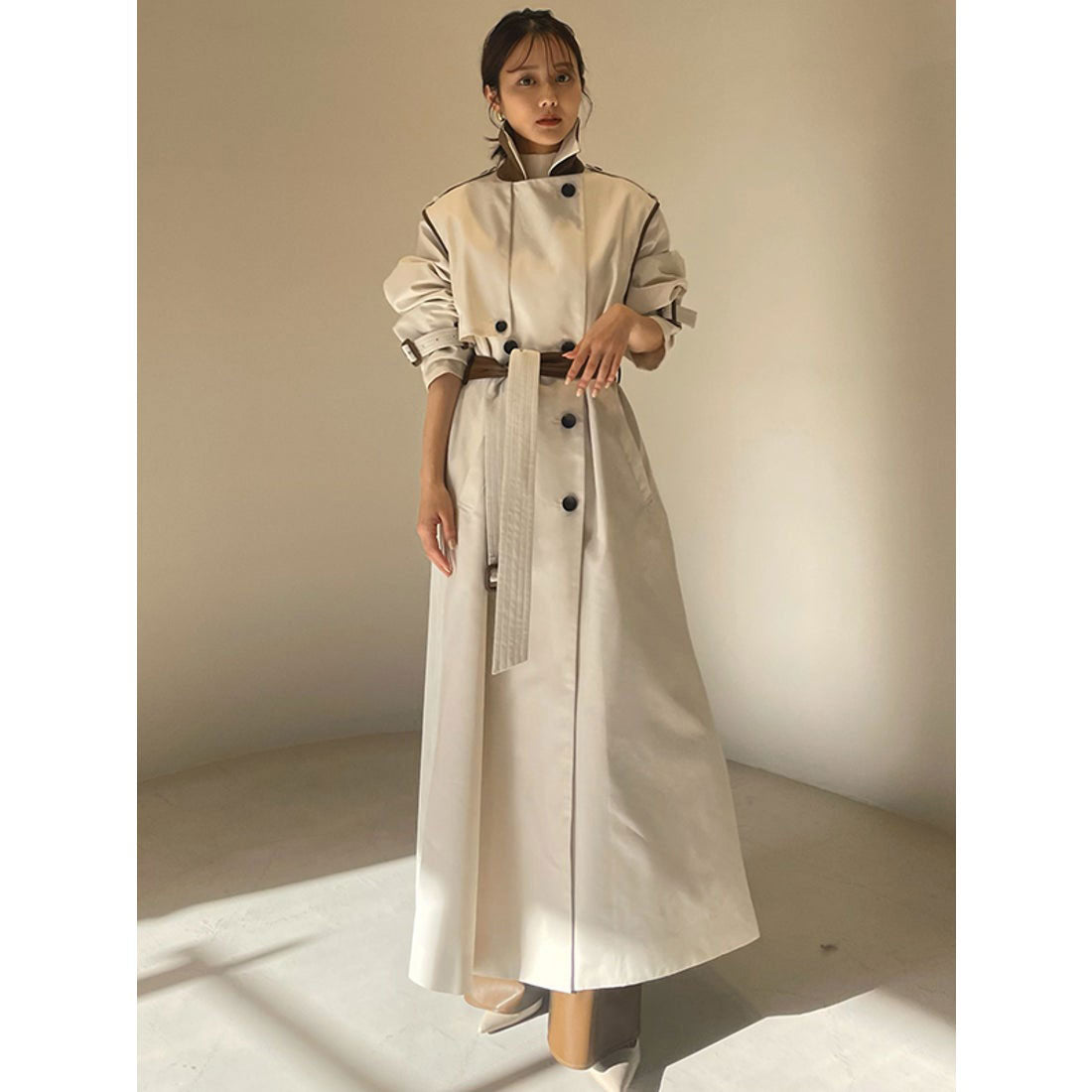 anuans vegan leather trim 2-way trench coat