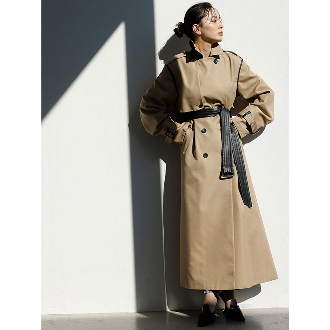 anuans vegan leather trim 2-way trench coat