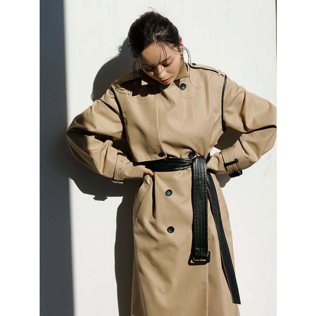 anuans vegan leather trim 2-way trench coat