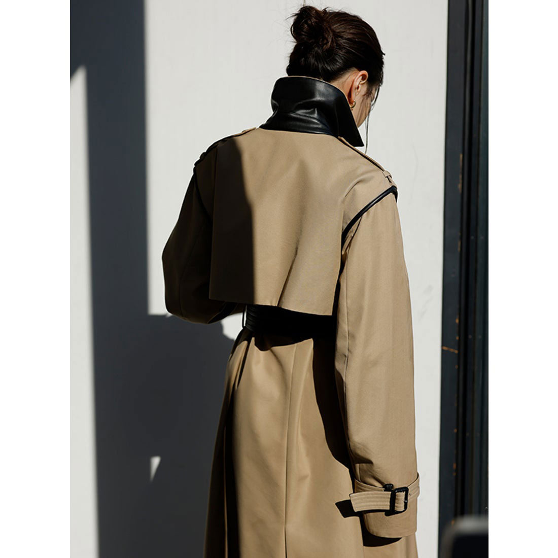 anuans vegan leather trim 2-way trench coat