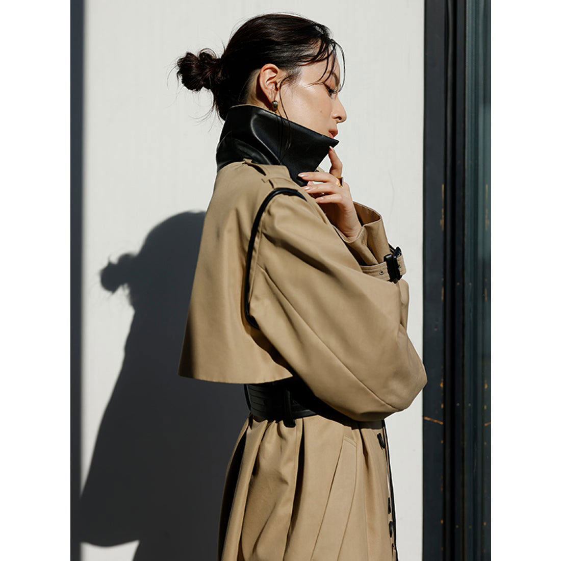 anuans vegan leather trim 2-way trench coat