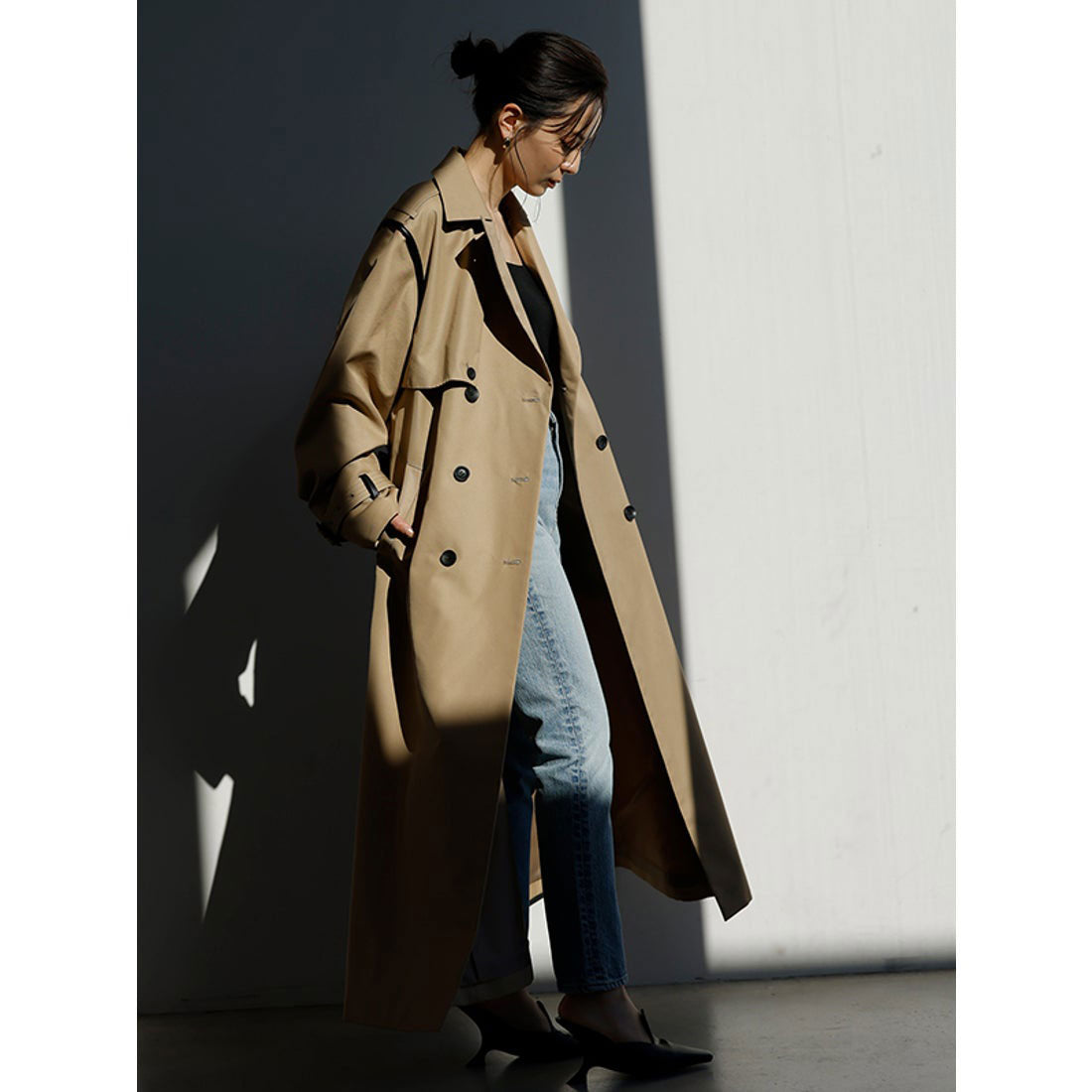 anuans vegan leather trim 2-way trench coat