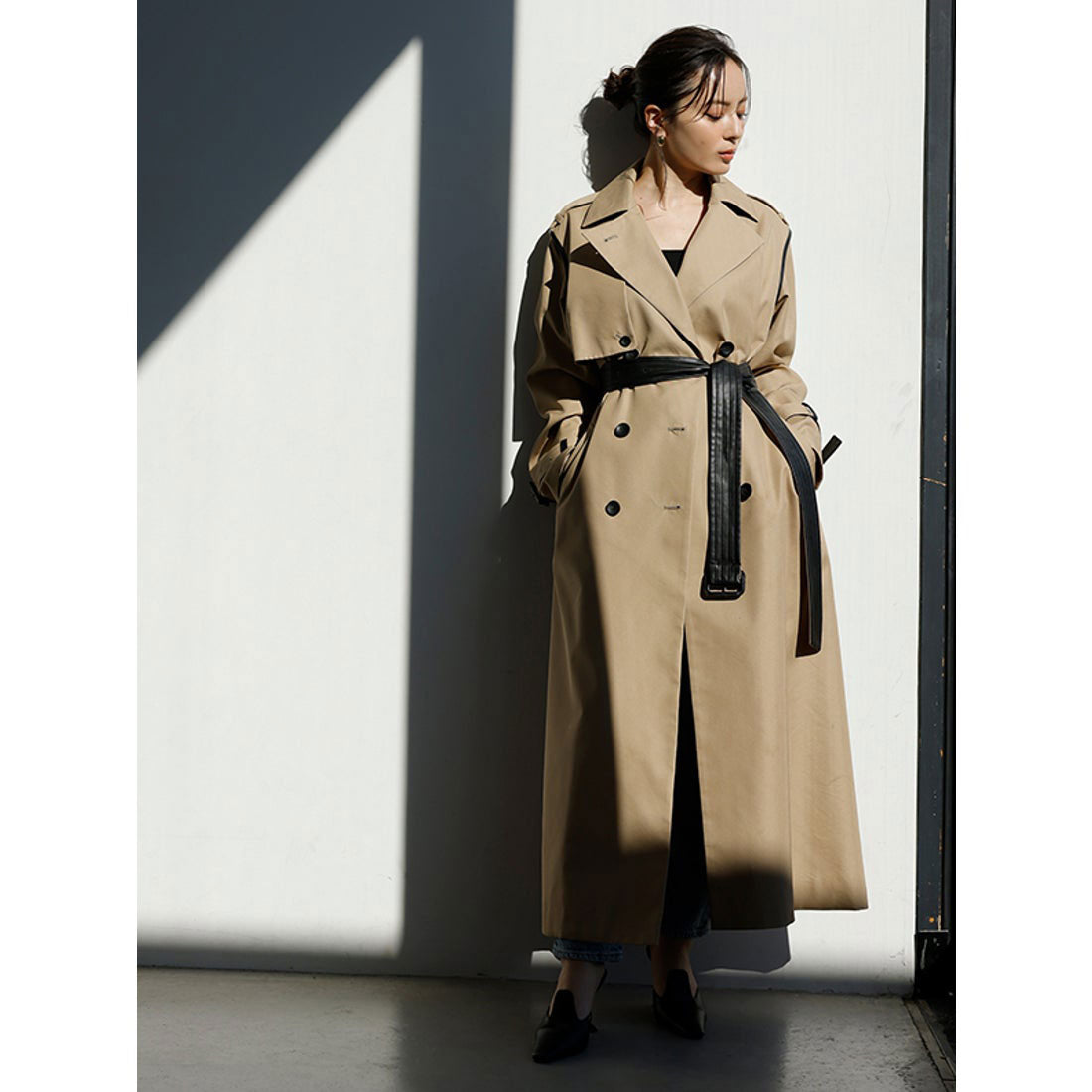 anuans vegan leather trim 2-way trench coat