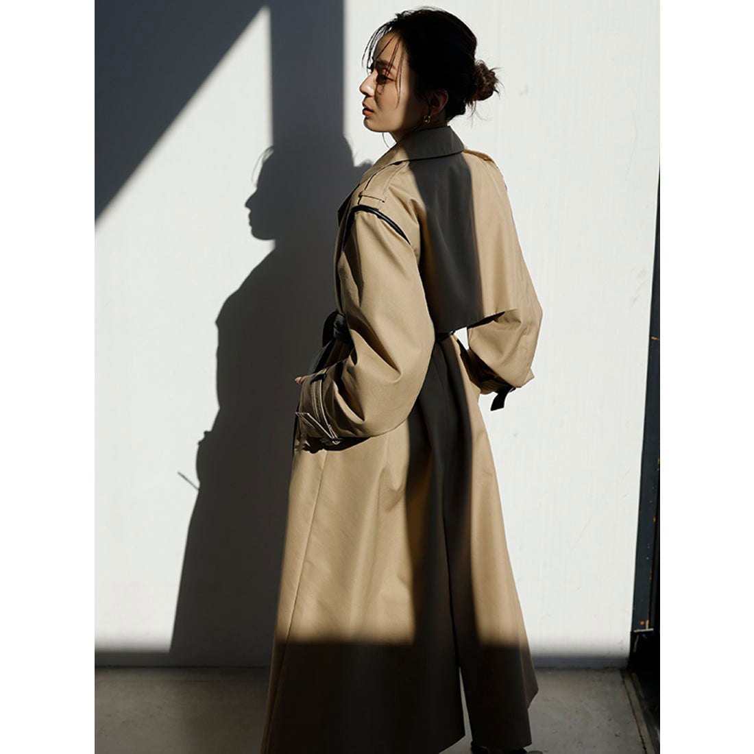 anuans vegan leather trim 2-way trench coat