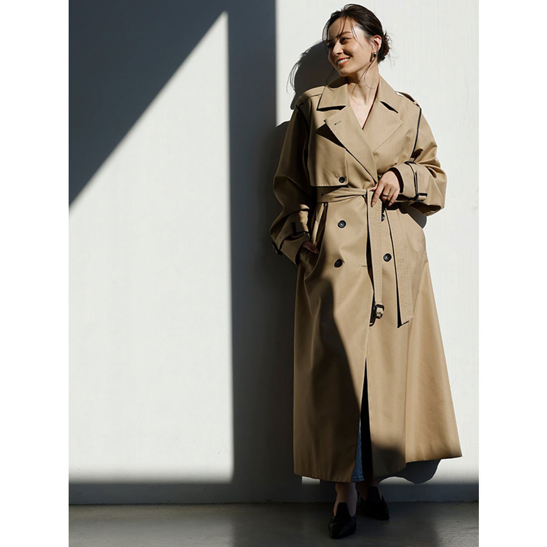 anuans vegan leather trim 2-way trench coat