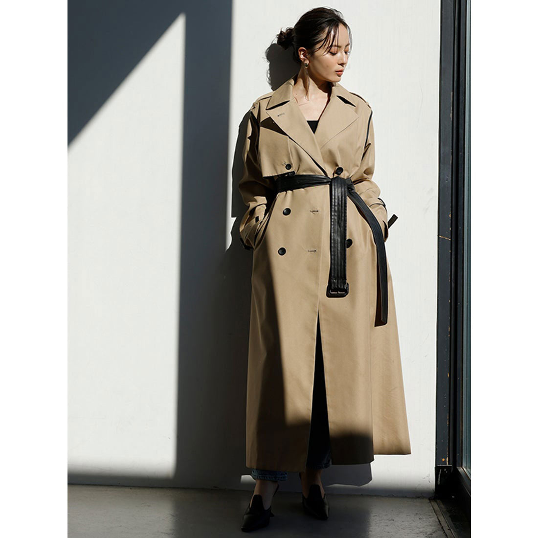 anuans vegan leather trim 2-way trench coat