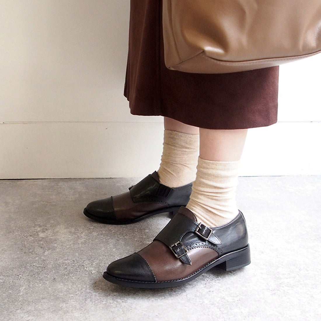 アプレ apres やわらかな履き心地ダブルモンクストラップマニッシュ （ダークブラウンコンビ） （ダークブラウンコンビ） ダークブラウンコンビ