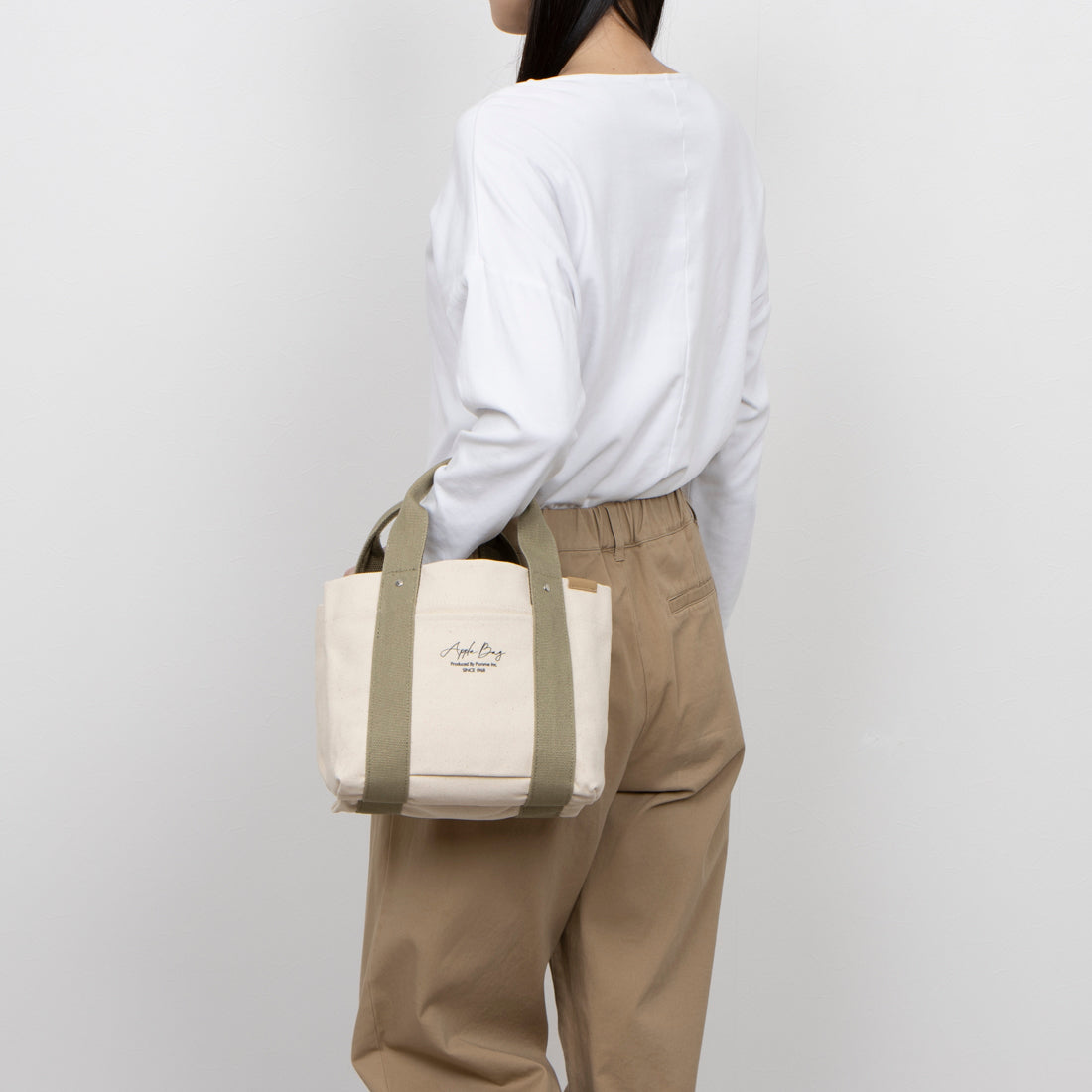 アップルバッグ APPLE BAG 中仕切り ミニトート 3部屋（アイボリー×ブルー） アイボリー×ブルー