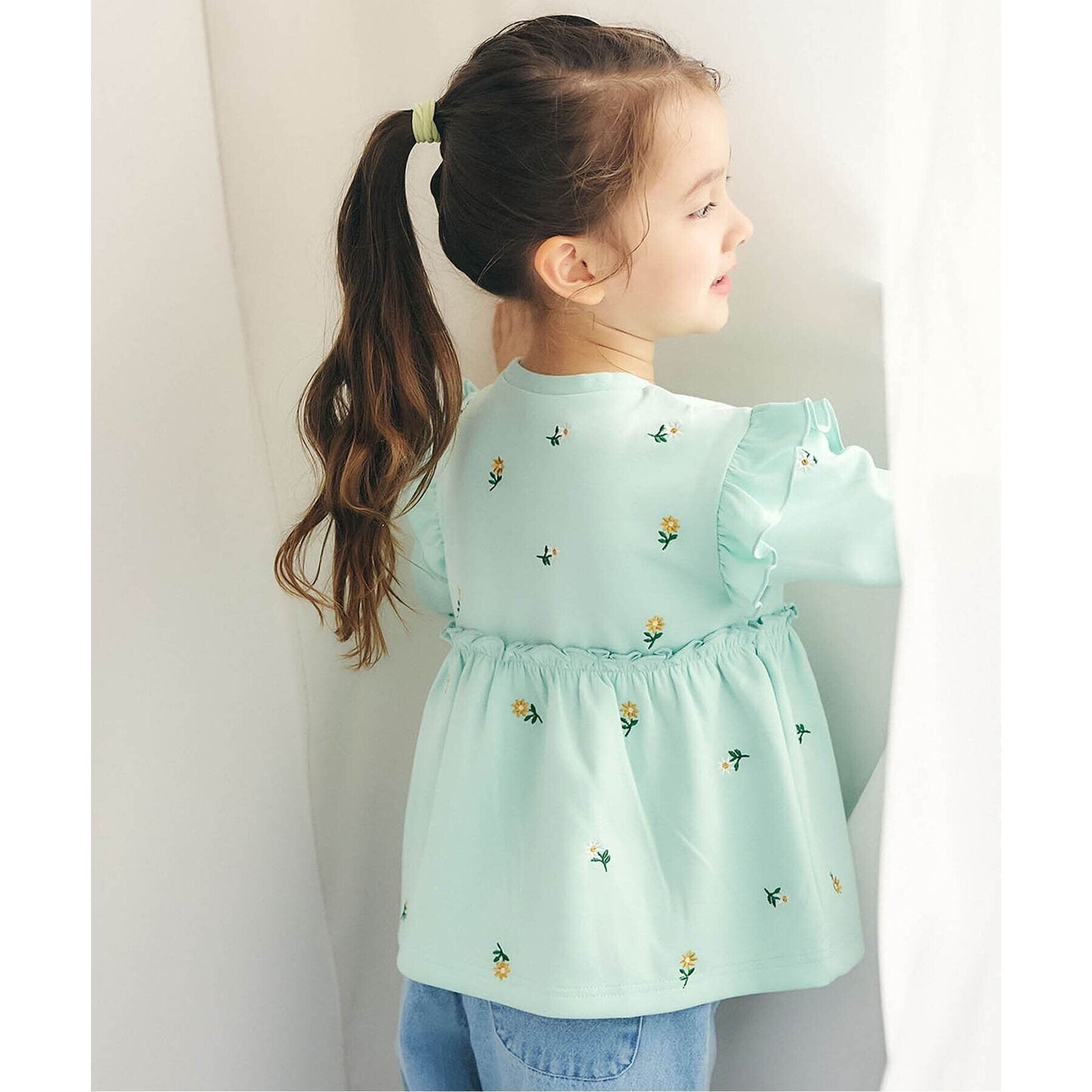 アプレ レ クール apres les cours 総柄刺繍ペプラムフリルトップス （ミント） ミント