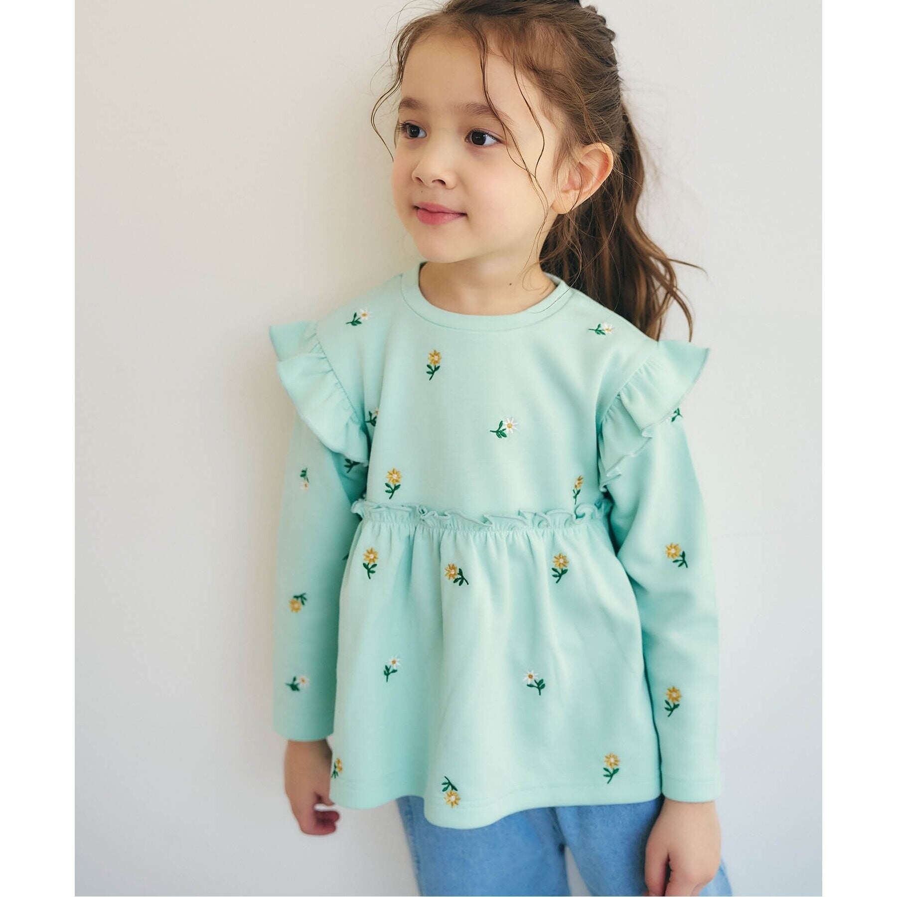 アプレ レ クール apres les cours 総柄刺繍ペプラムフリルトップス （ミント） ミント