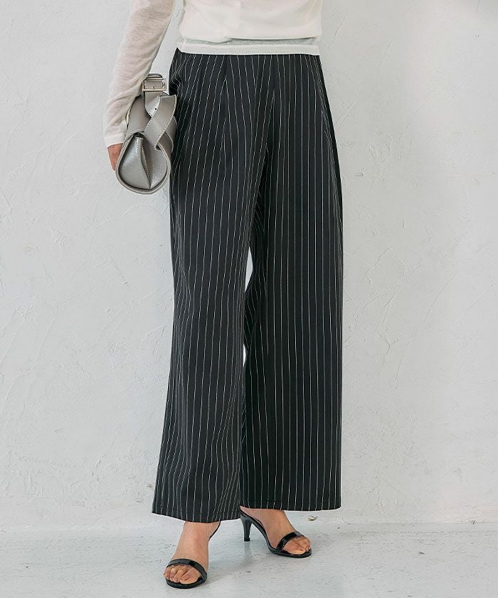 アクアガレージ aquagarage 【セットアップ可】ツータックストライプワイドパンツ 春 夏 秋 冬 M |≪ゆうメール便配送30・代引不可≫アクアガレージ aquagarage （グレージュ） グレージュ