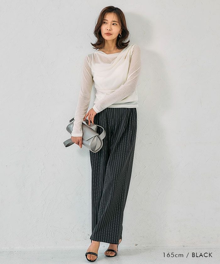 アクアガレージ aquagarage 【セットアップ可】ツータックストライプワイドパンツ 春 夏 秋 冬 M |≪ゆうメール便配送30・代引不可≫アクアガレージ aquagarage （グレージュ） グレージュ