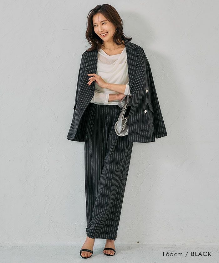 アクアガレージ aquagarage 【セットアップ可】ツータックストライプワイドパンツ 春 夏 秋 冬 M |≪ゆうメール便配送30・代引不可≫アクアガレージ aquagarage （グレージュ） グレージュ