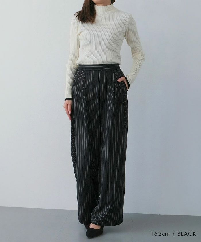 アクアガレージ aquagarage 【セットアップ可】ツータックストライプワイドパンツ 春 夏 秋 冬 M |≪ゆうメール便配送30・代引不可≫アクアガレージ aquagarage （グレージュ） グレージュ