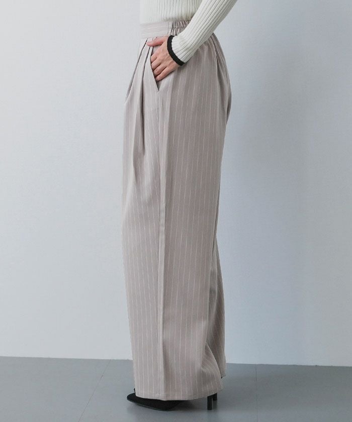 アクアガレージ aquagarage 【セットアップ可】ツータックストライプワイドパンツ 春 夏 秋 冬 M |≪ゆうメール便配送30・代引不可≫アクアガレージ aquagarage （グレージュ） グレージュ