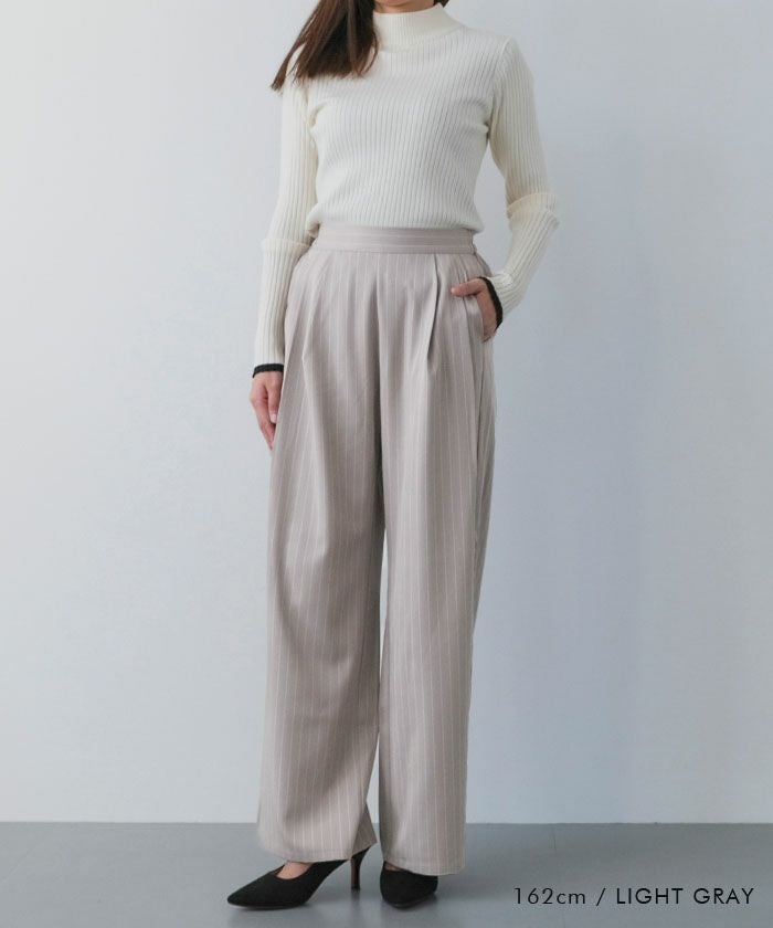 アクアガレージ aquagarage 【セットアップ可】ツータックストライプワイドパンツ 春 夏 秋 冬 M |≪ゆうメール便配送30・代引不可≫アクアガレージ aquagarage （グレージュ） グレージュ